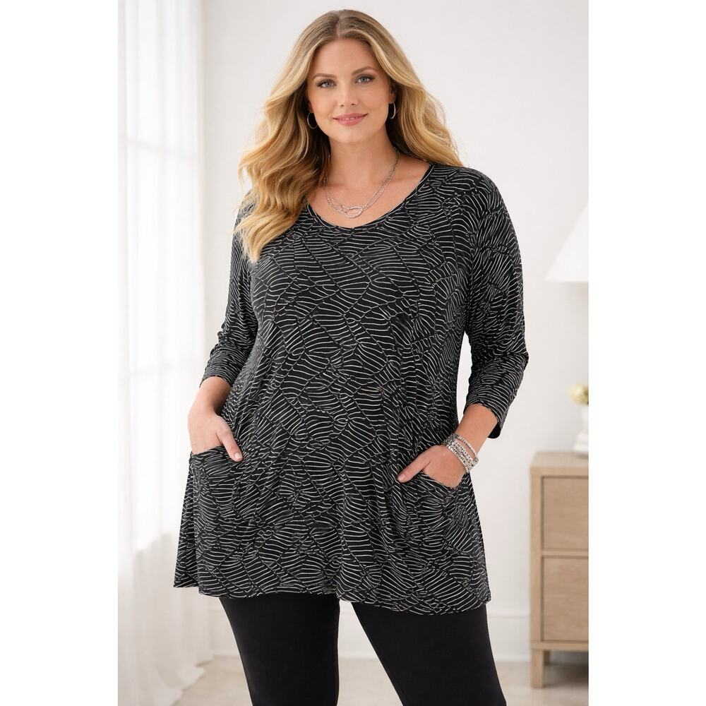Comfy USA Black White 3d Knit Top Boho Lagenlook Artsy Womens Plus 2x